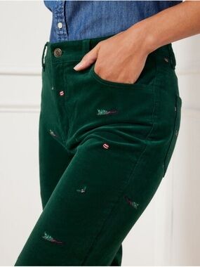 VINTAGE J Crew “Christmas Cheer” stretch Corduroy Pants with Tiny Red Embroidery